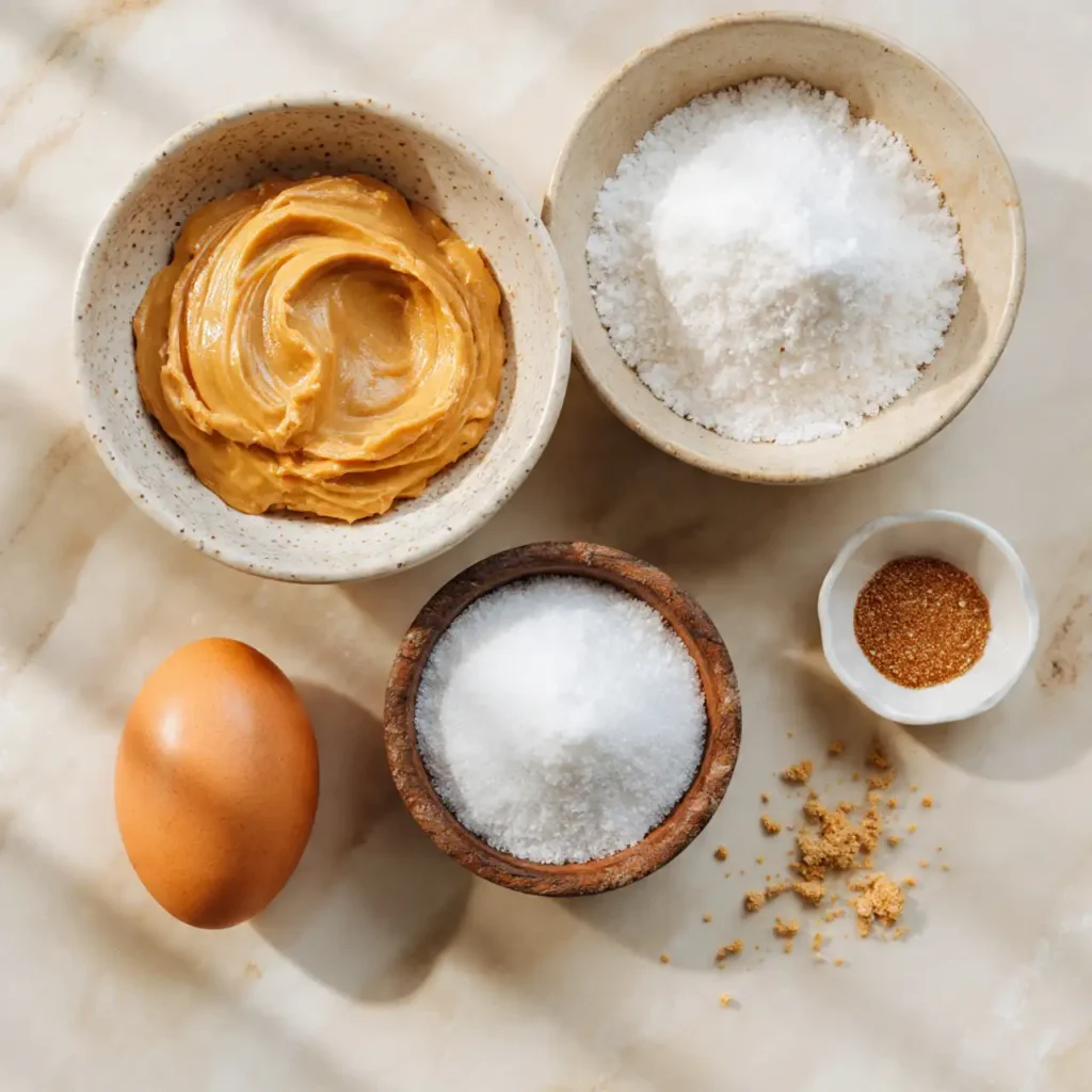 flat lay of peanut butter cookie ingredients
