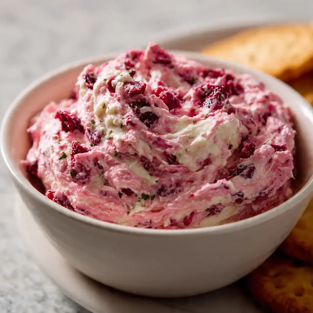 close up cranberry cream cheese spread texture