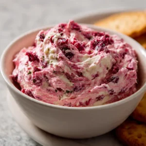 close up cranberry cream cheese spread texture