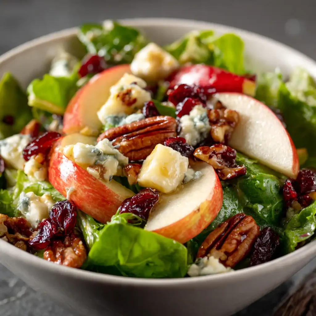 close up apple cranberry pecan salad texture