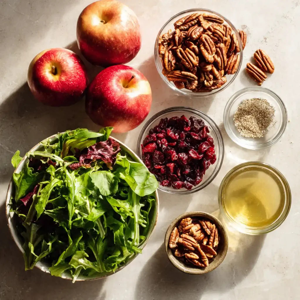 ingredients for apple cranberry pecan salad