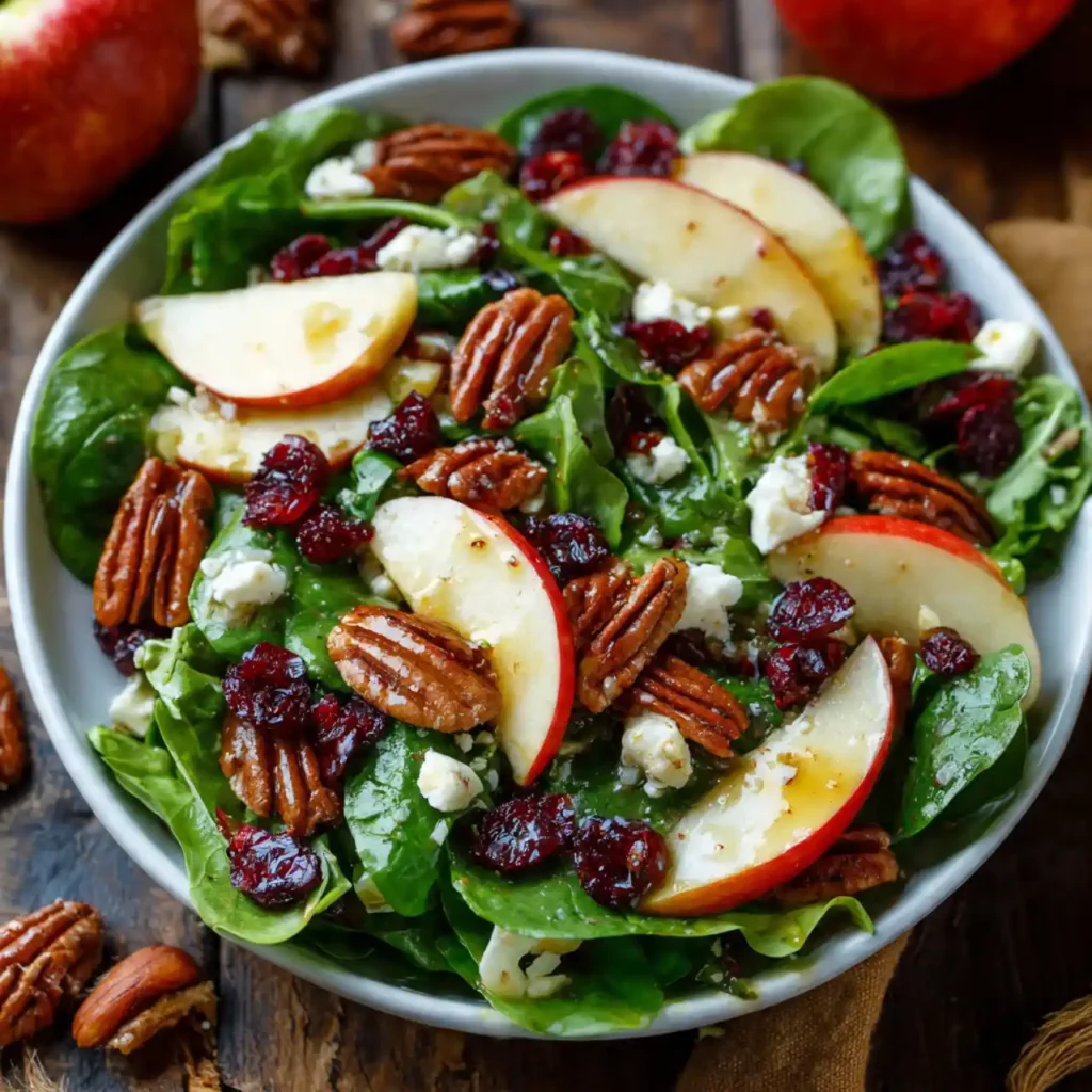 apple cranberry pecan salad served with dressing