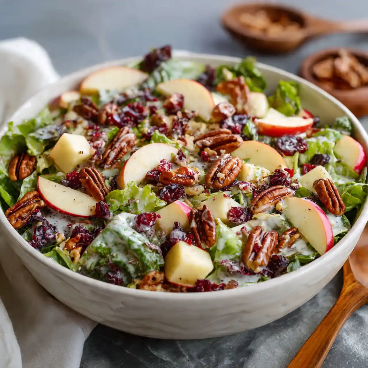 apple cranberry pecan salad with fresh greens