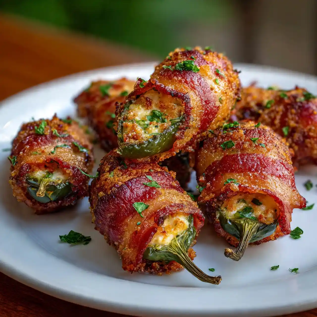 bacon wrapped jalapeño poppers on serving platter