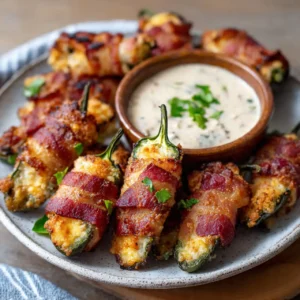 bacon wrapped jalapeño poppers with dip