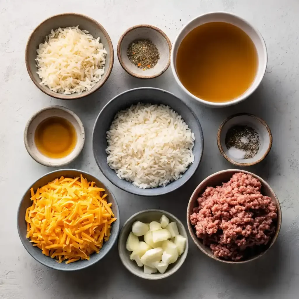 ingredients for cheesy hamburger rice casserole