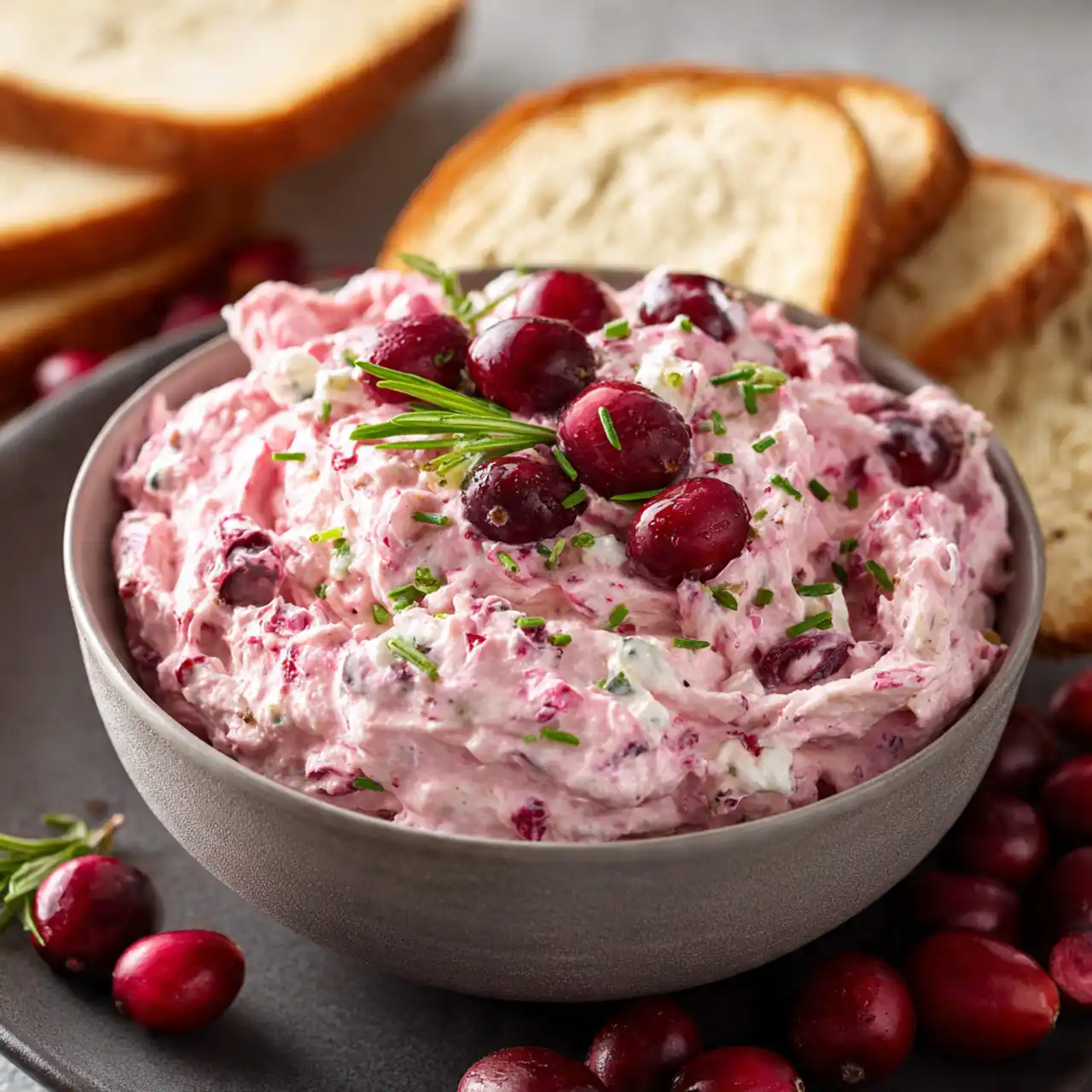 cranberry cream cheese spread in a bowl ready to serve