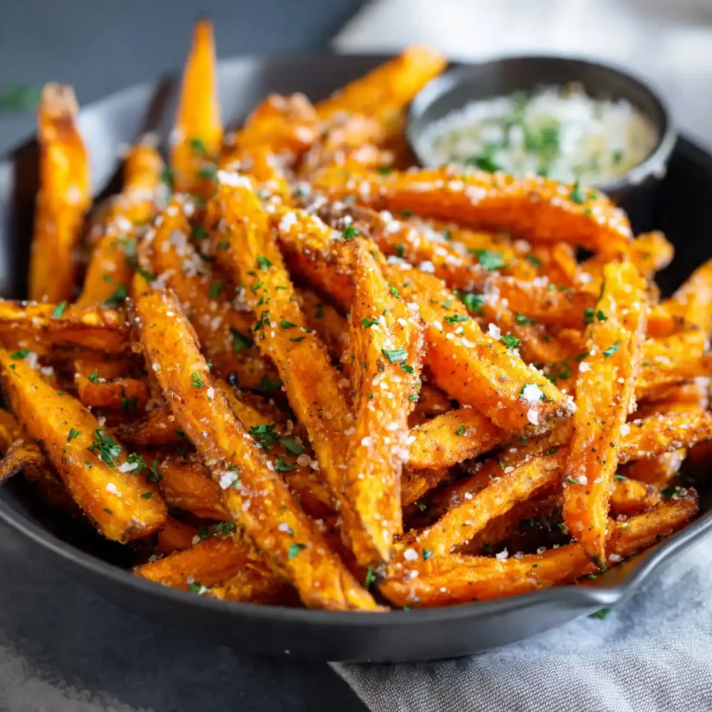 crispy air fryer sweet potato fries close up