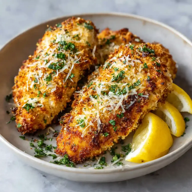 crispy parmesan crusted chicken with golden crust