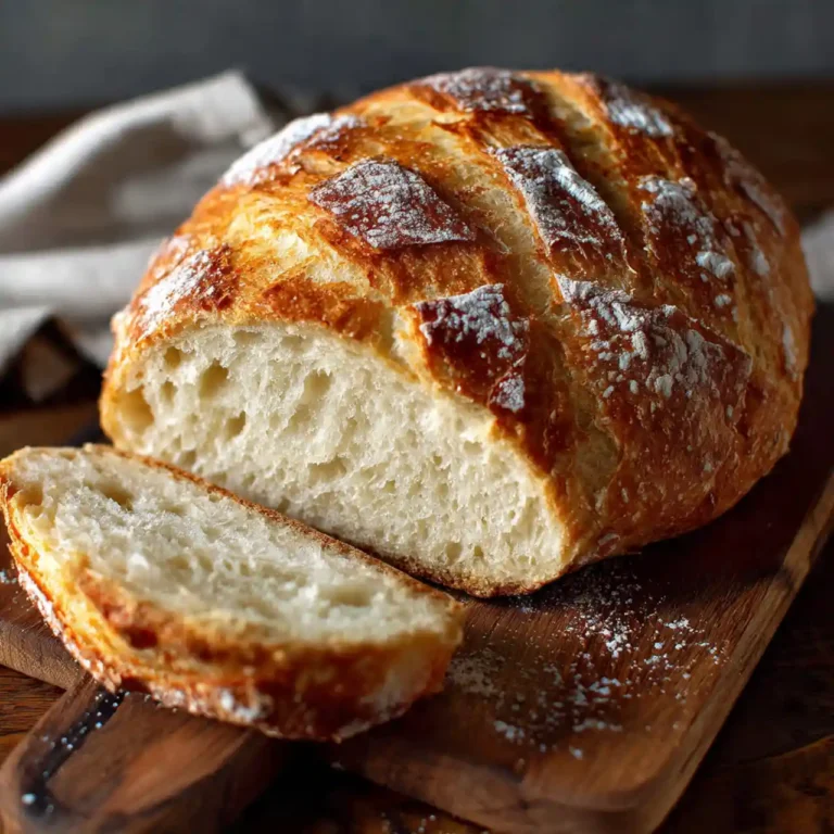 crusty golden sourdough bread with soft chewy center sliced on a board
