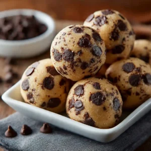 Delicious Chocolate Chip Cookie Dough Balls 5 bowl of delicious chocolate chip cookie dough balls ready to eat