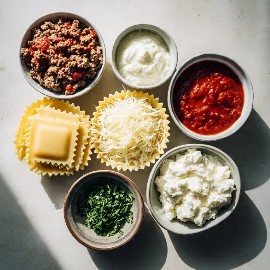 ingredients for easy lasagna cups