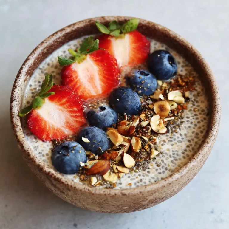 easy vanilla chia pudding in glass jar with berries