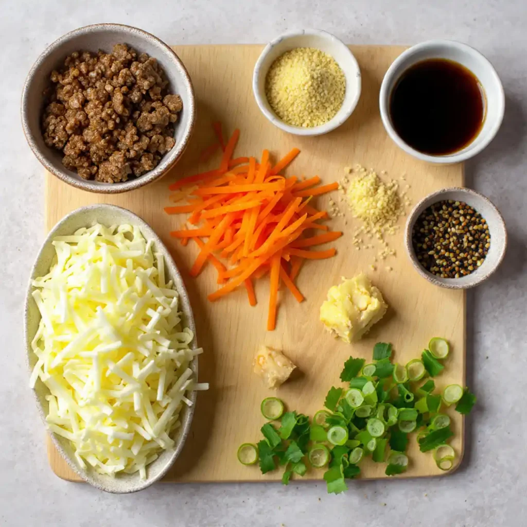 ingredients for low carb egg roll in a bowl arranged neatly