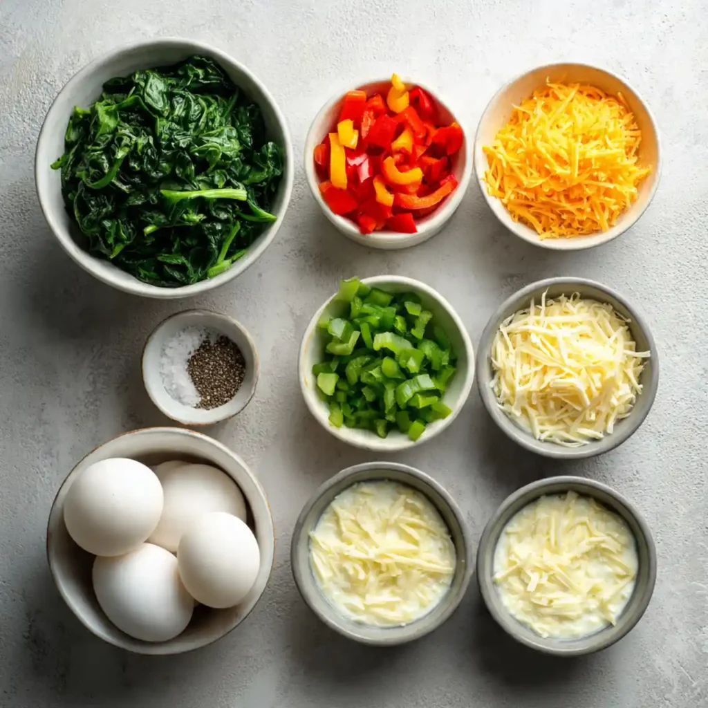 ingredients for high protein egg white bites laid out on a board