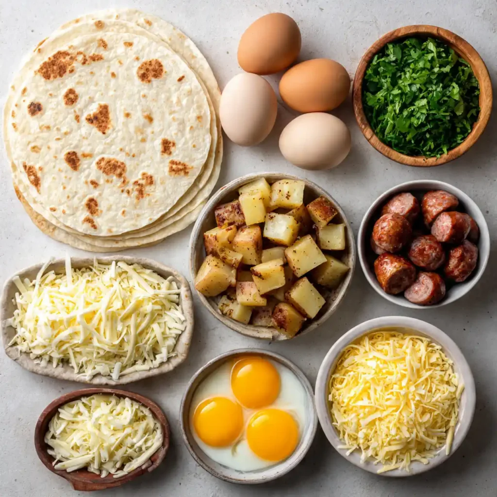 ingredients for freezer breakfast burritos