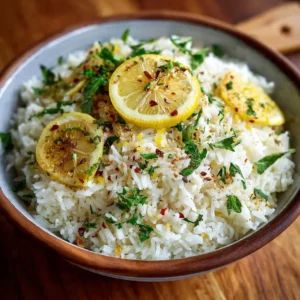 serving plate of greek lemon rice