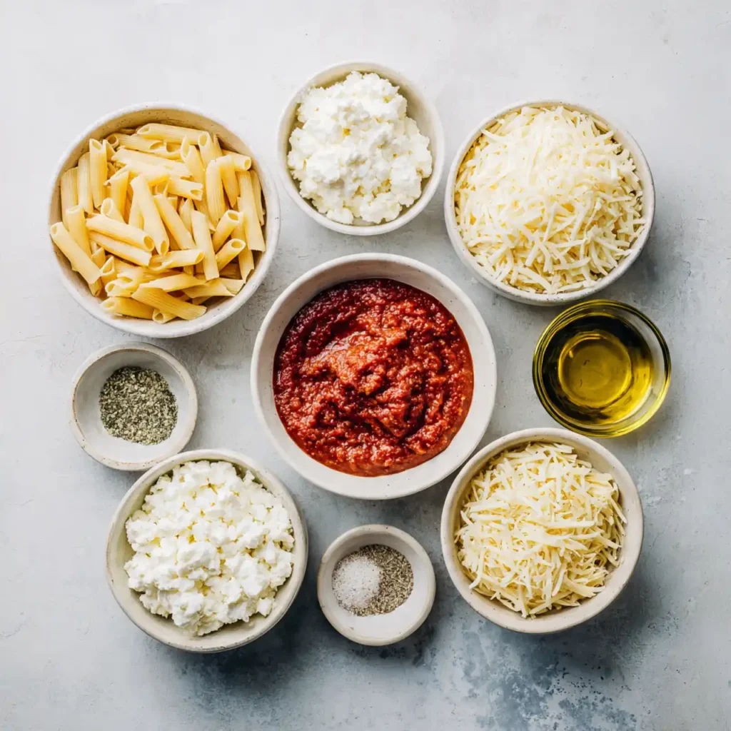 ingredients for healthy cottage cheese baked ziti