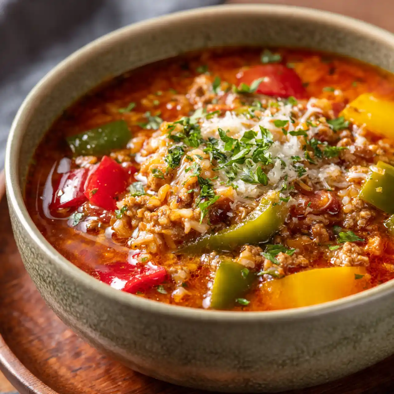 hearty stuffed bell pepper soup with ground turkey