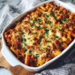 Baked ziti with cheese and herbs