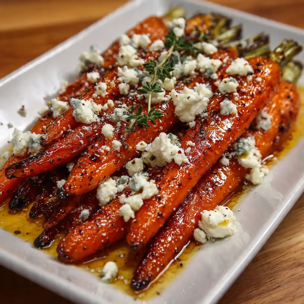 Honey roasted carrots served warm with crumbled goat cheese and thyme