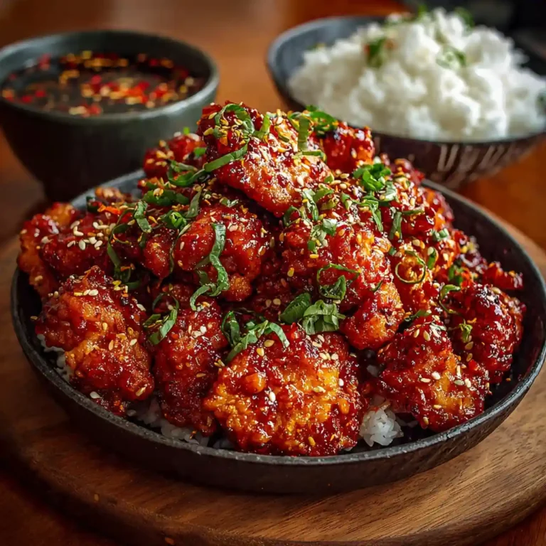 Korean spicy gochujang chicken with sesame seeds and green onions