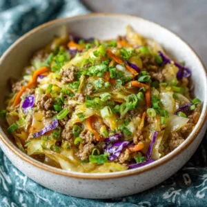 egg roll in a bowl served with sesame seeds and green onions