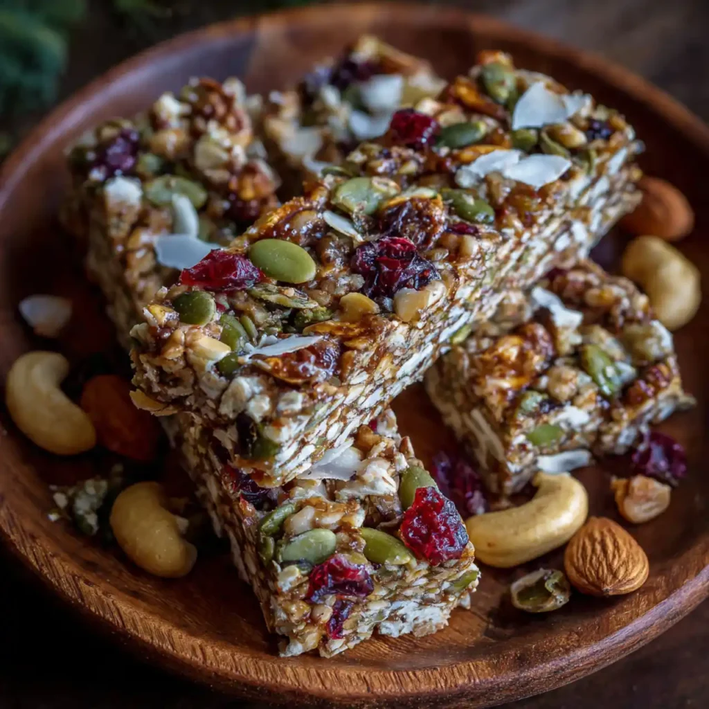 easy no bake granola bars served with fruit