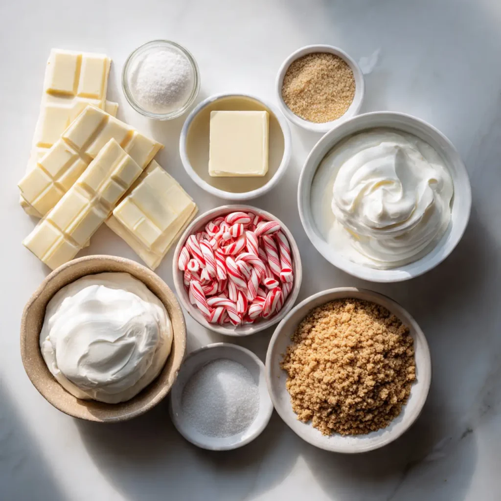 ingredients for no bake white chocolate peppermint cheesecake