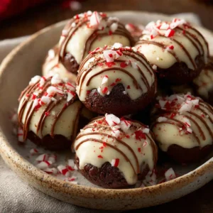 peppermint brownie bites topped with crushed candy canes