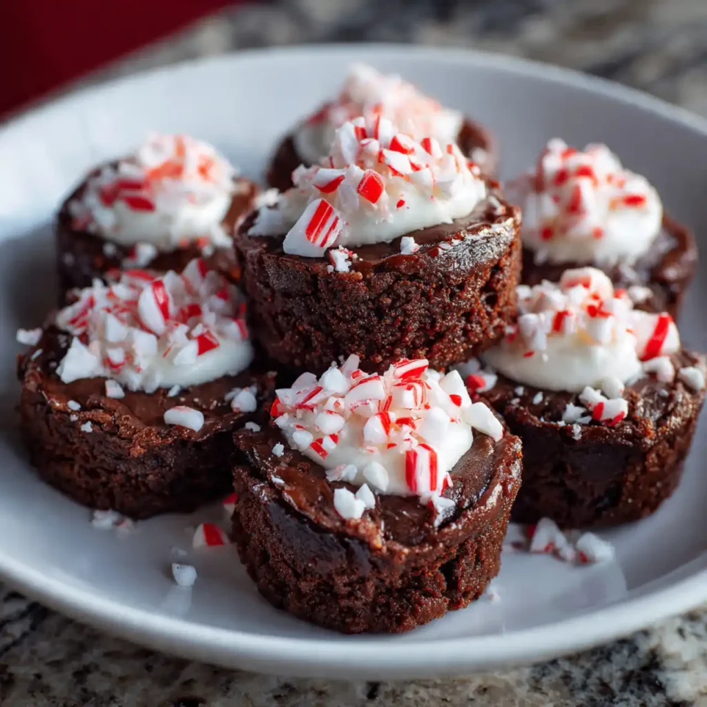 peppermint brownie bites arranged on serving platter