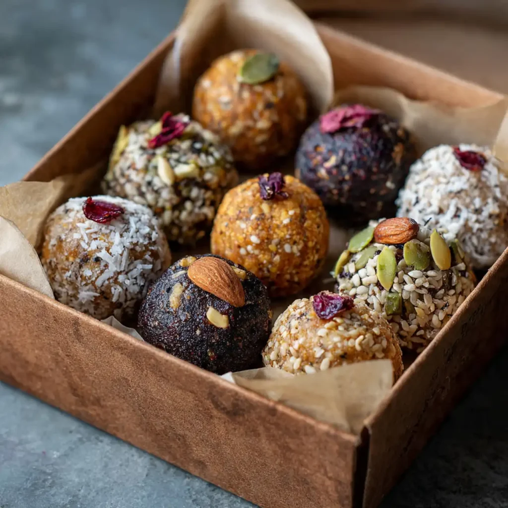 5 Ingredient Protein Energy Balls 4 protein energy balls served in snack box