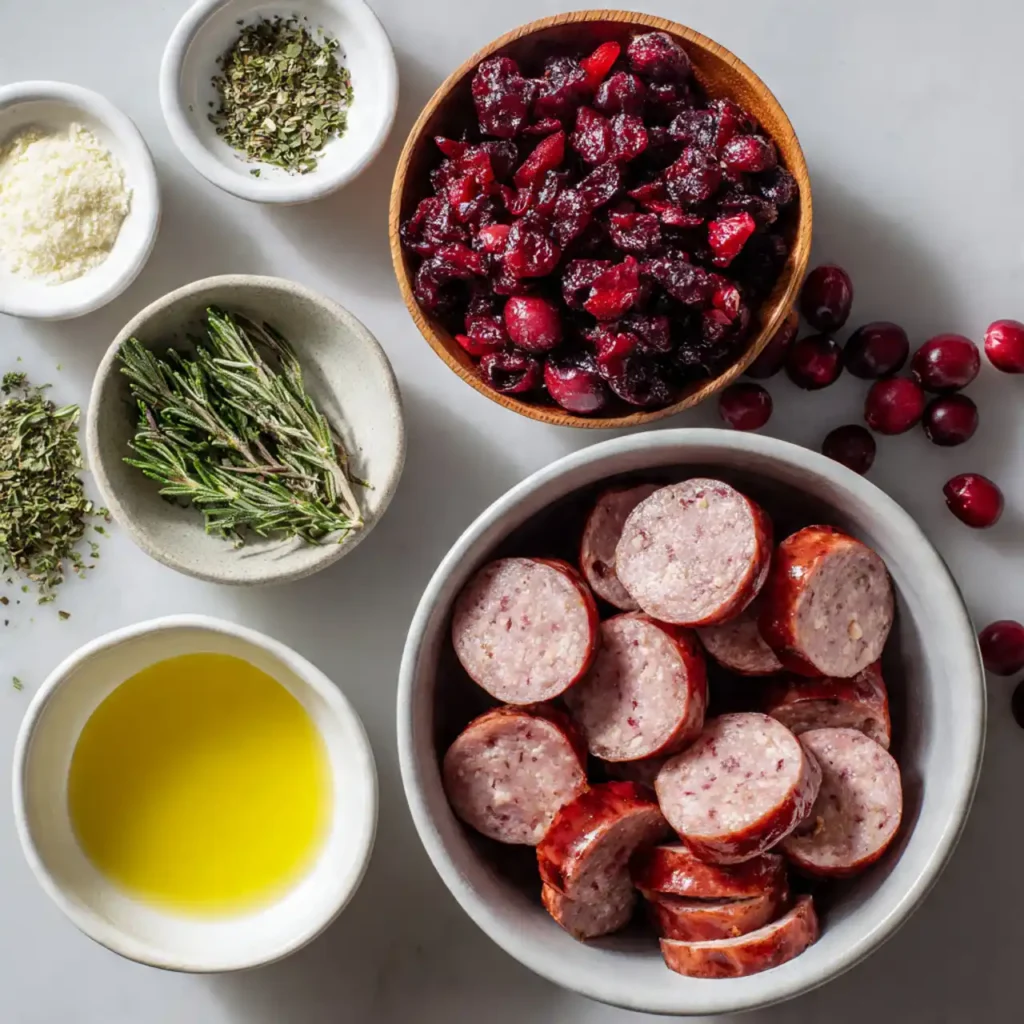 ingredients for sheet pan sausage cranberry bites