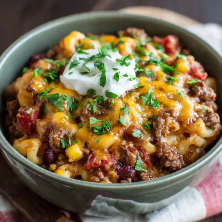 hearty slow cooker cowboy casserole served in a bowl