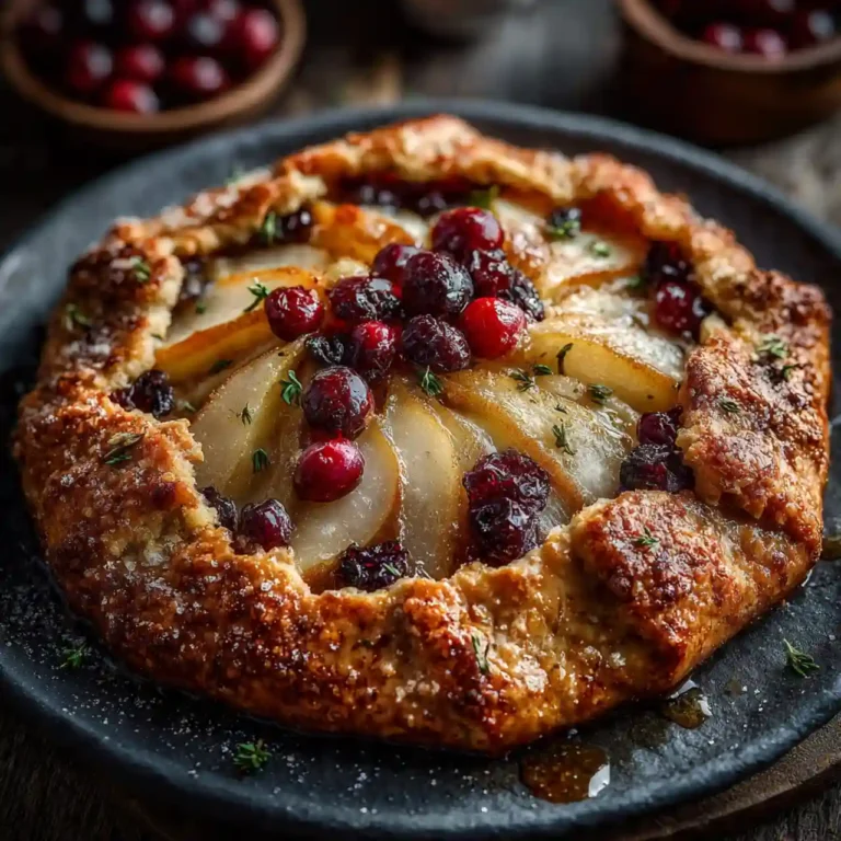 spiced pear and cranberry galette on parchment