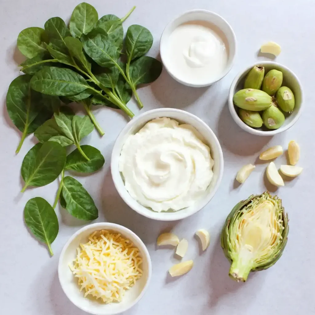 ingredients for spinach and artichoke dip