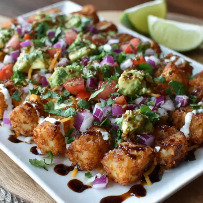 sweet potato tater tot nachos loaded with cheese and toppings
