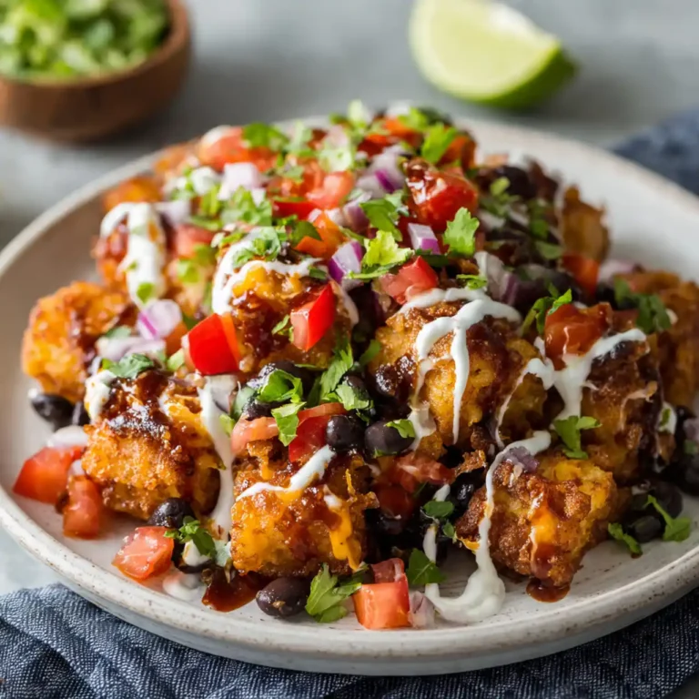 sweet potato tater tot nachos served on platter