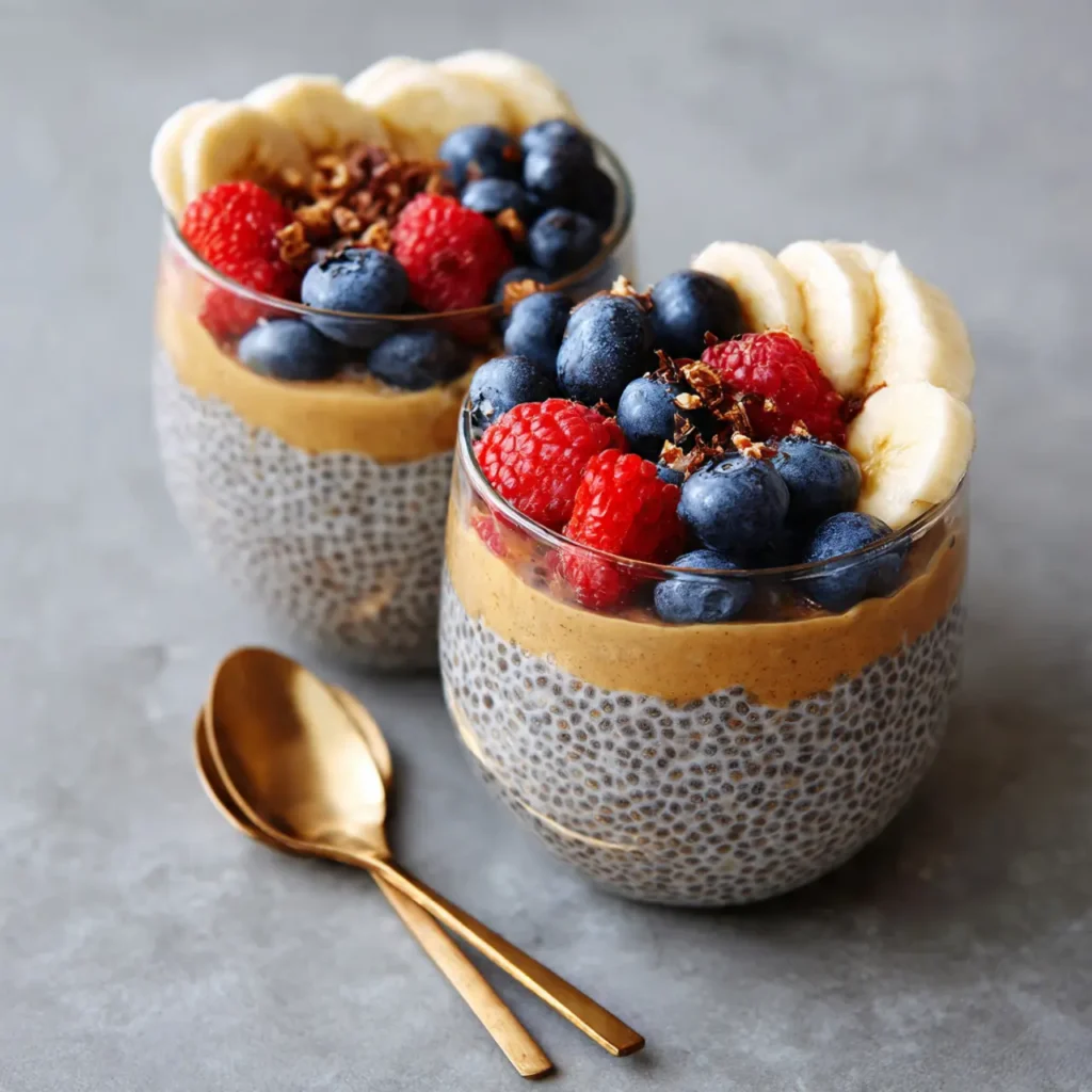 easy vanilla chia pudding served with fruit and granola