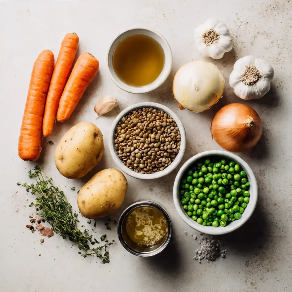ingredients for vegan lentil shepherd’s pie