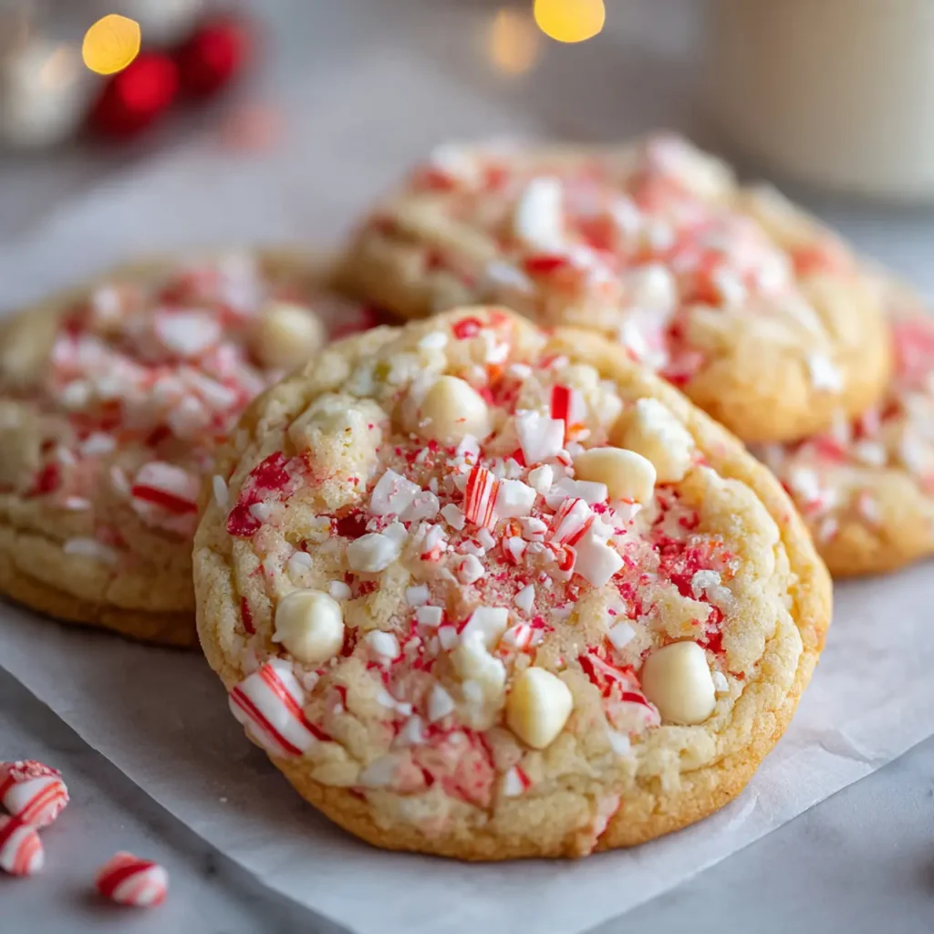 White Chocolate Candy Cane Cookies 3 Close-up of white chocolate candy cane cookie showing texture