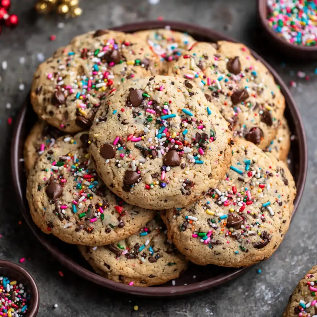 Colorful cookies with chocolate chips