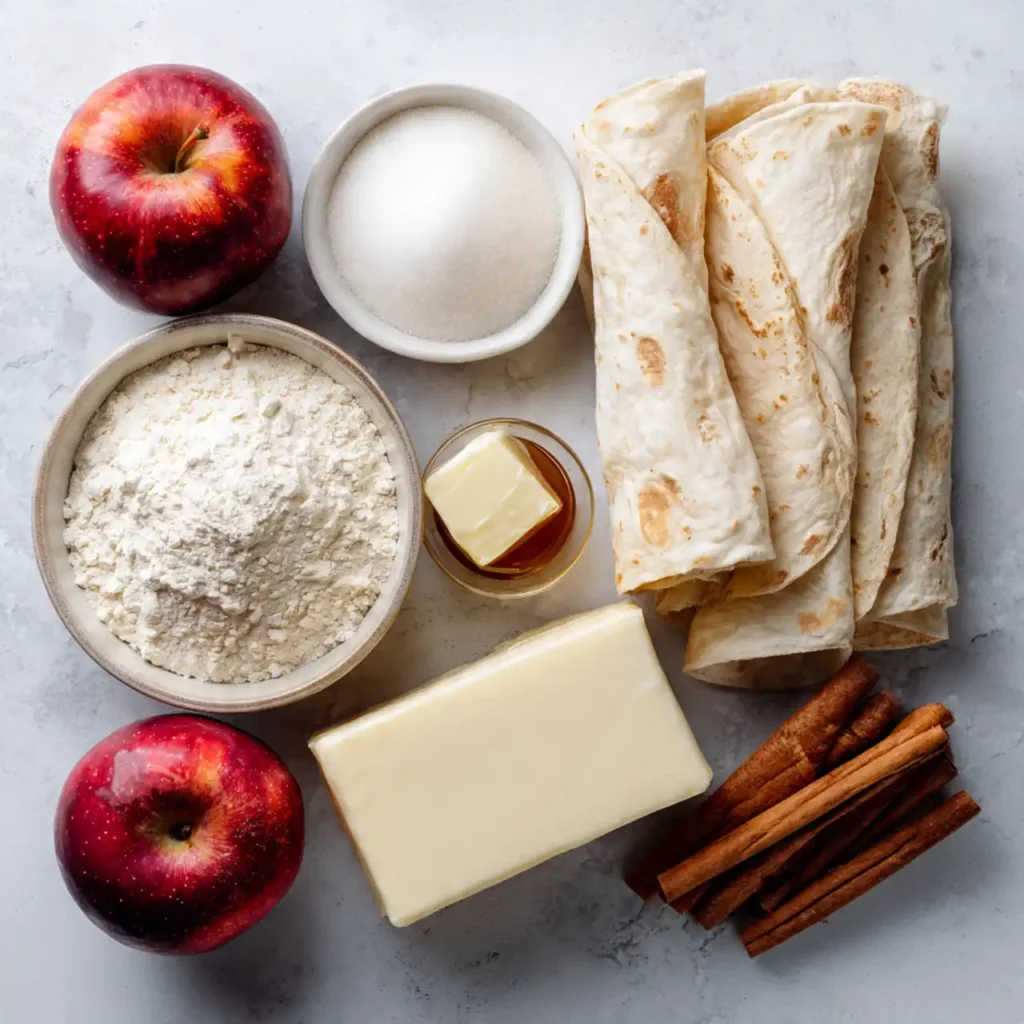 Ingredients for apple cheesecake tacos
