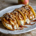 Apple cheesecake tacos with caramel drizzle