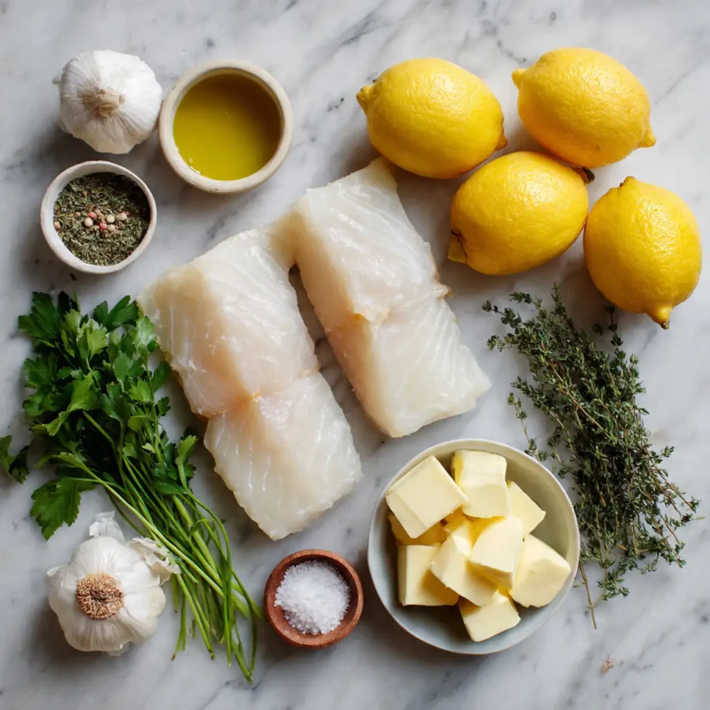 Ingredients for baked lemon butter cod