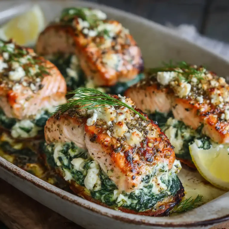 baked stuffed salmon with spinach and feta