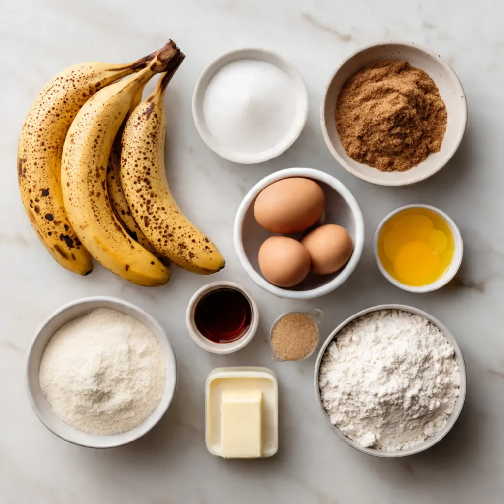 ingredients for easy moist banana bread