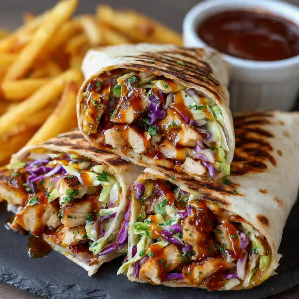 bbq ranch chicken wrap served on plate