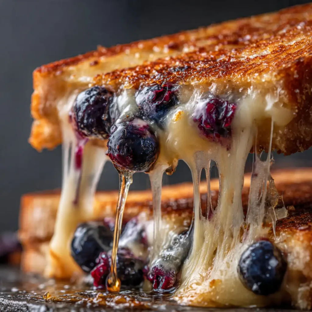 Close up of crispy blueberry grilled cheese
