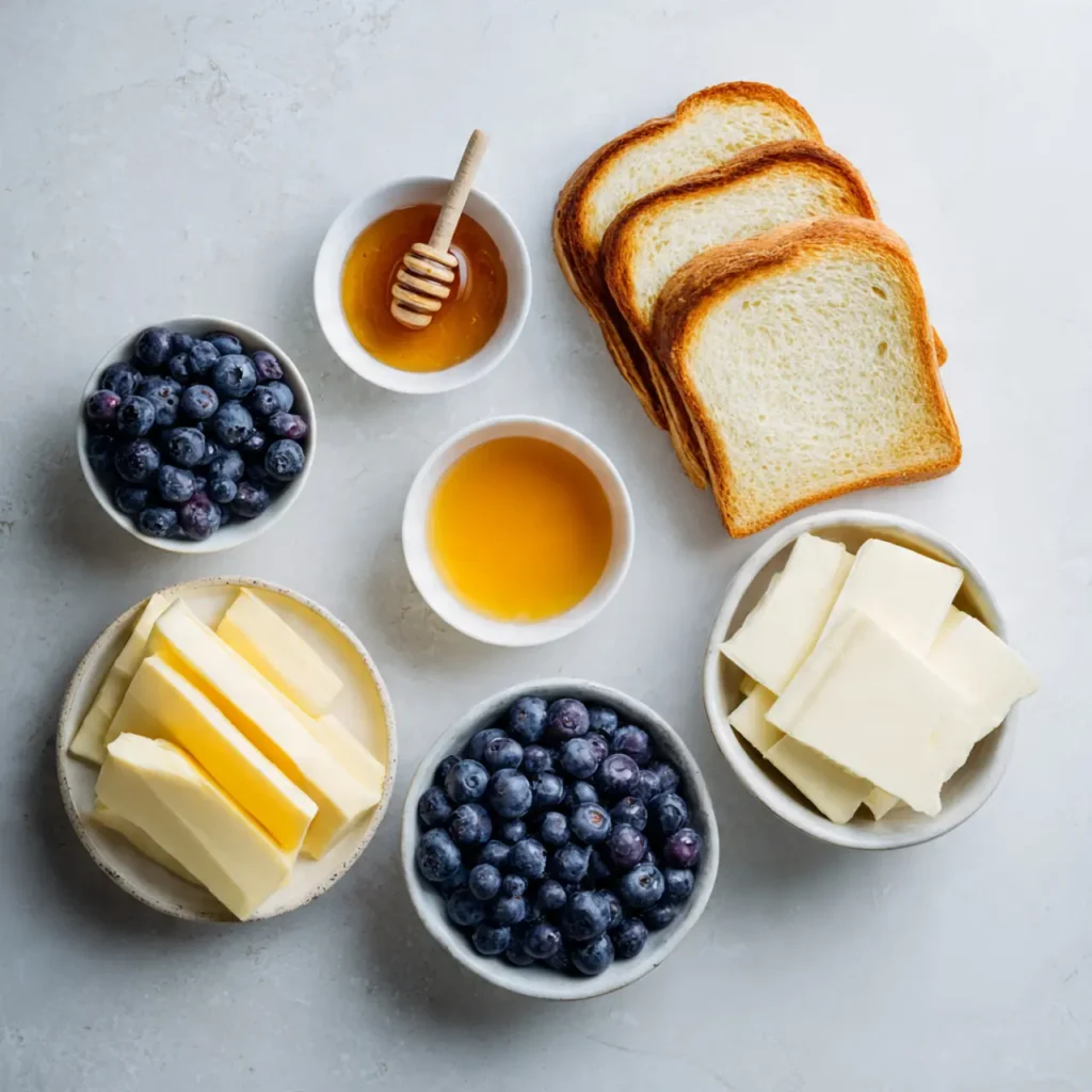 Ingredients for crispy blueberry grilled cheese